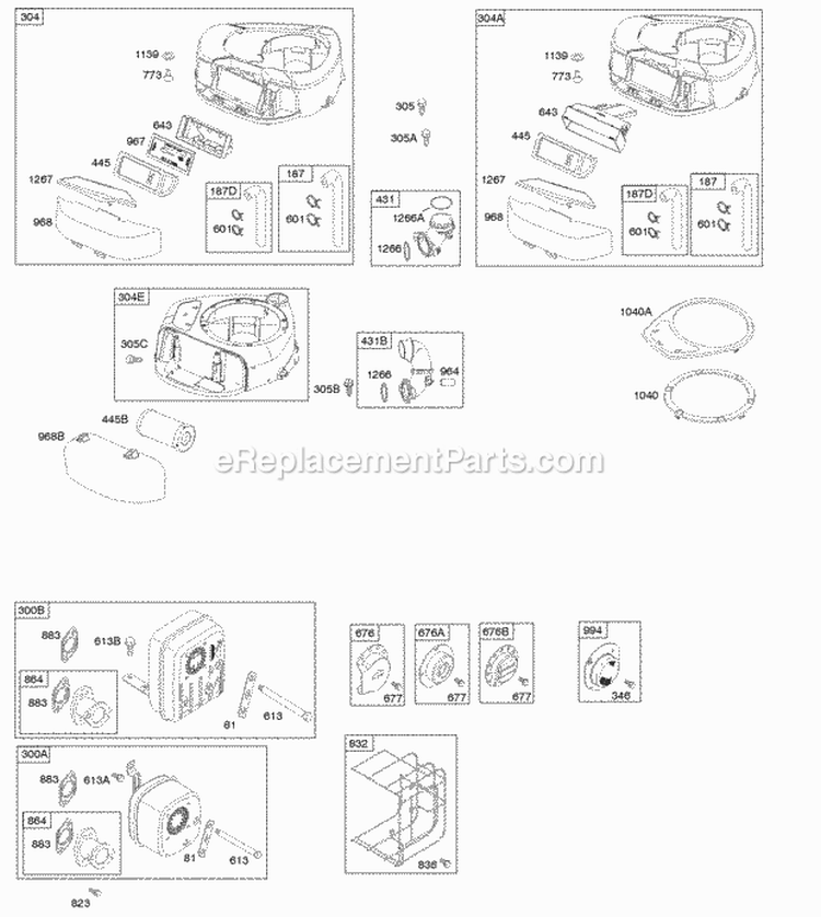 Air Cleaner Blower Housing Exhaust System Diagram and Parts List for 215802-0115-B1  Briggs and Stratton Engine